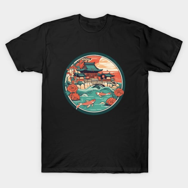 Japanese garden and koi fish T-Shirt by TeePulseMania